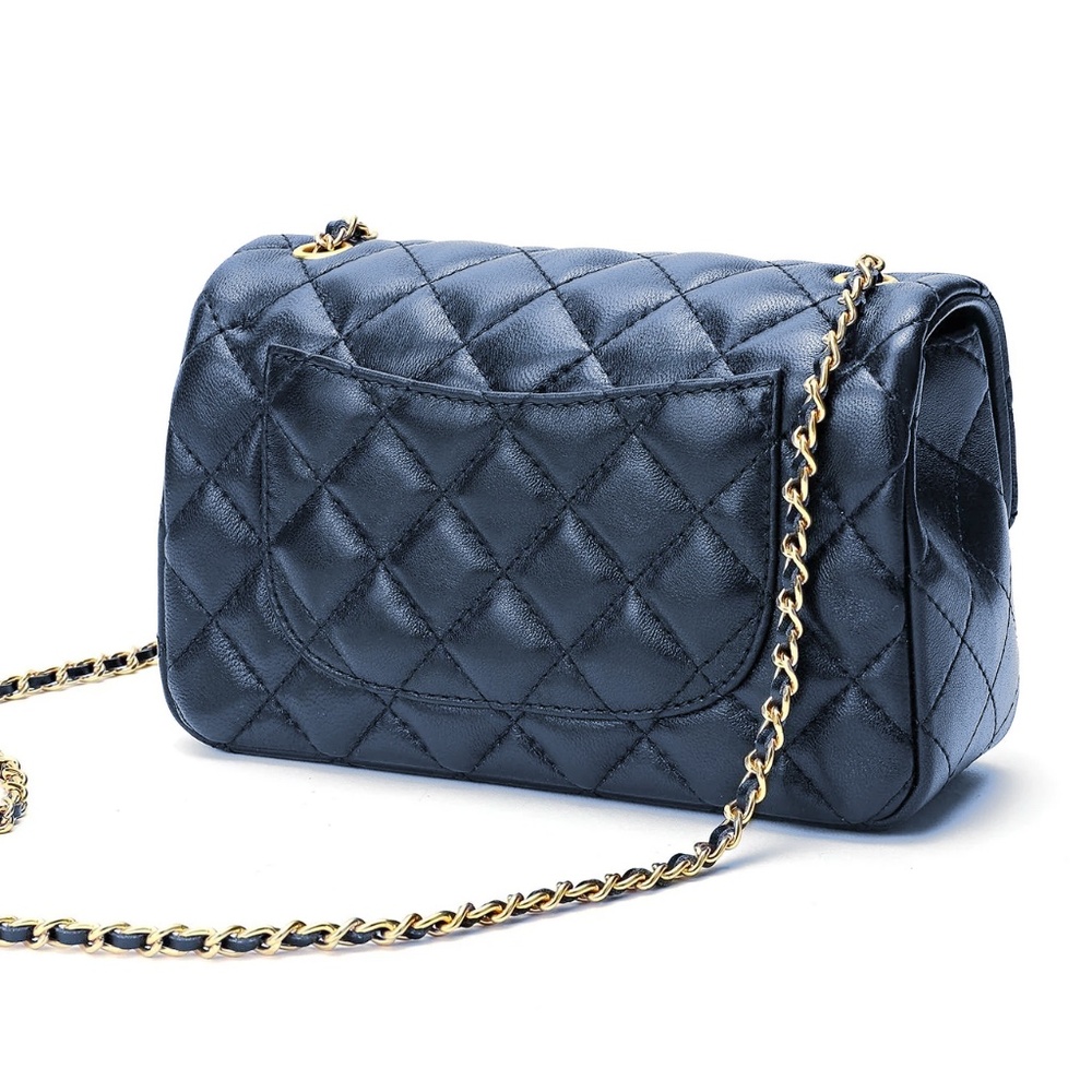 Tiffany & Fred Paris Quilted Sheepskin Leather Shoulder Crossbody Bag - Navy - Picture 2 of 4